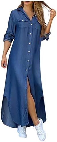 Aniywn gumb dolje haljina za košulje za žene dugačka maxi majica haljina v vrat ruširana dugih rukava preveliki dečko košulja