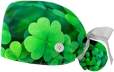Zelena četvero listova djetelina Podesiva radna kapa s gumbima elastična vrpca za vezanje za žene