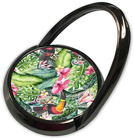 3Drose Uta Naumann akvarelni uzorak - Tropska aloha džungla ljeta hibiskus i lišće s uzorkom ptica - prsten za telefon