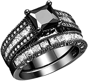 2023. Novo 2 u 1 žensko vintage crni prsten Dijamantni zaručnički zaručnički prsten za vjenčanje set Rave Ring