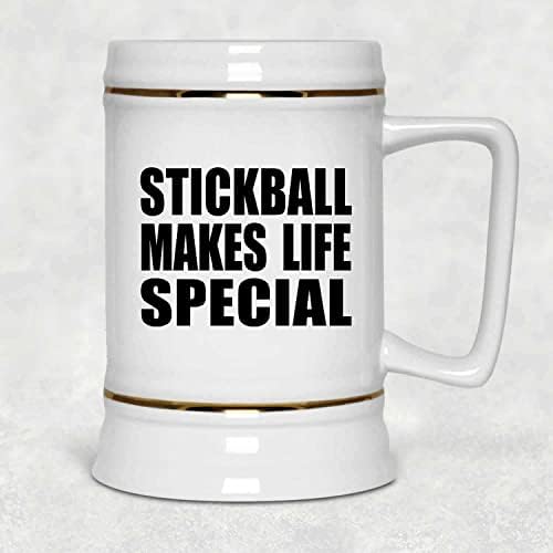 Designsify Stickball čini život posebnim, piv od 22oz, Stein keramička šalica s ručicom za zamrzivač, Pokloni za rođendansku obljetnicu