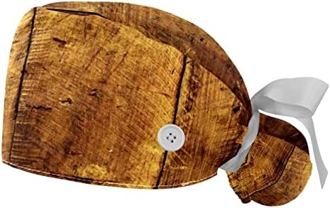 Lorvies Medicinske kape za žene s gumbima dugačka kosa, 2 komada podesiva radna kapu, grube tvrdog drva izgrebanih dasaka višeboja