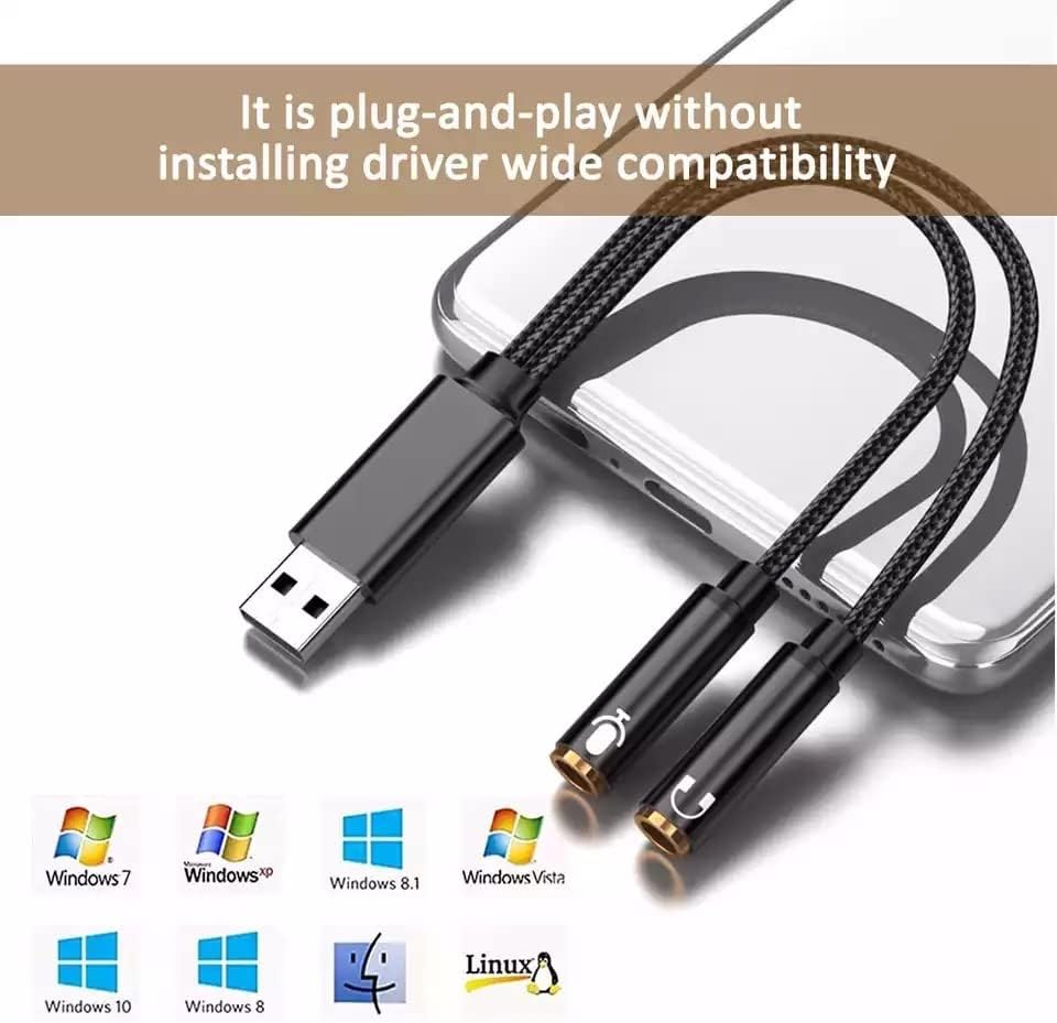 Аудиоадаптер USB priključkom od 3,5 mm Audio kabel, USB Vanjska zvučna kartica USB priključak za slušalice i mikrofon, USB 2.0 priključak