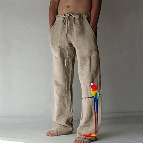 Muške lanene hlače, muške pamučne lanene hlače Elastični struk casual jogger plaža rastezljiva joga hlače hlače