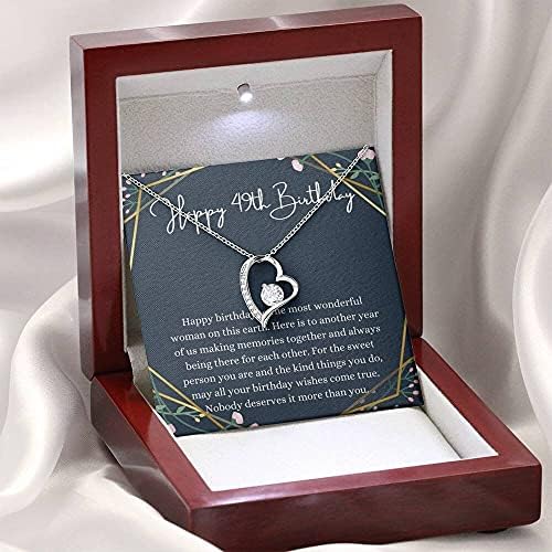 Kartica s porukama, ručno izrađena ogrlica- Personalizirano darovno srce, sretna ogrlica za 49. rođendan s karticom poruke, poklon