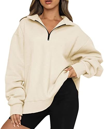 Ženski pola zip pulover Preveliki dugi rukav četvrti zatvarača Preppy Twingheirt trendi tinejdžerke djevojke y2k estetska odjeća bež