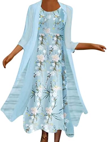 Modne jesenske haljine za žene okrugli vrat bez rukava, cvjetni tiskana haljina s kratkim rukavima, dvodijelna haljina