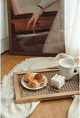 Orgjwd domaćinstvo rattan drveni ploča za odlaganje ins ladice za čaj za doručak retro ukrasi i ukrasi ladica