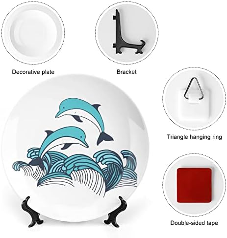 Seawave dupin keramički ukrasni tanjur s zaslonskim postoljem viseći prilagođenu obljetnicu vjenčanje svečani pokloni za par roditelja