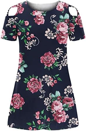 Hoxine Womens Summer Leasum majice haljine na plaži Modni cvjetni print kratki rukavi Strappy Hladni džepovi na ramenu Shift haljina