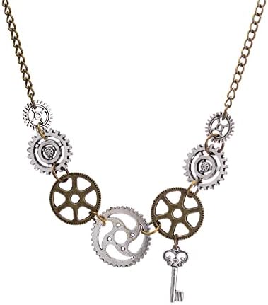 Steampunk ogrlica za žene djevojke jedinstvena ručno izrađena punk gotička berba antikni miks ton Zlatni srebrni ključ zupčanika parni