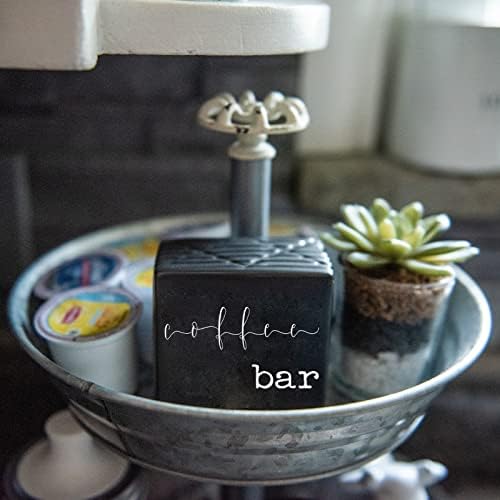 Kućni osmijeh Mali keramička kutija znak kave-kofer bar, kuhinjska kava pult dekor, 3 x 3 inča, mat crna