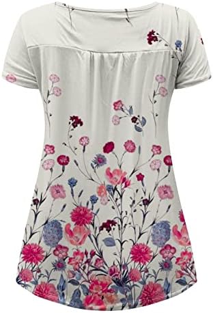 2023 Ženske cvjetne tunike vrhovi kratki rukavi v vrat Ljetne košulje gumbi kratkih rukava majice protočne pletene majice bluze