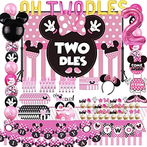 Minnie Tvodles rođendanske potrepštine ukrasi za ukrašavanje miša natpis Topper za tortu 2. banner balon Minnie von Cupcake Topper