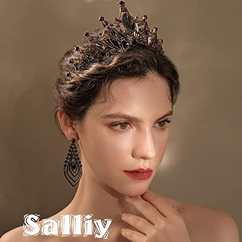 Sallie barokna kruna Crna vjenčana kristalna tijara kruna gotička vjenčana pokrivala za glavu Vintage Kraljičin pribor za kosu za žene