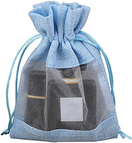 25pcs poklon vrećice od burlapa za zabave, male prozirne vrećice od organze veličine 13h18cm s vezicom za vjenčanje, nebesko plave