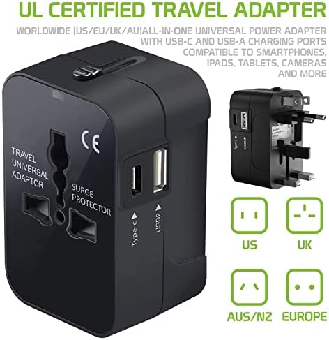 Travel USB Plus International Power Adapter kompatibilan sa Samsung EO-BN920CBEGUS za svjetsku energiju za 3 uređaja USB Typec, USB-A