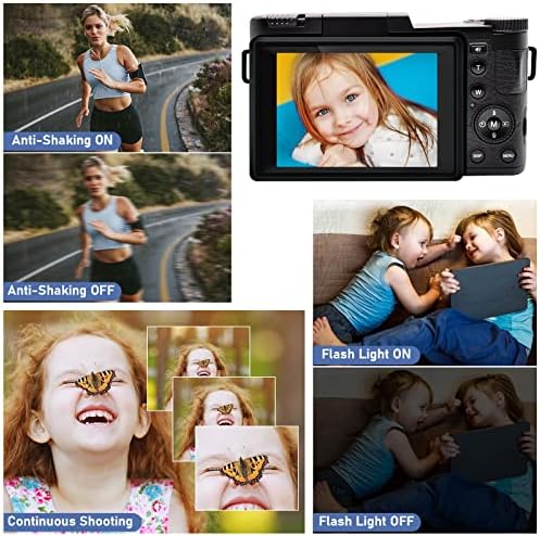 RRGEAR Digitalni fotoaparat za fotografiju FHD 2.7K 30MP Vlogging kamera za YouTube, Point i Shoot kamere s 3 inčnim zaslonom od 180