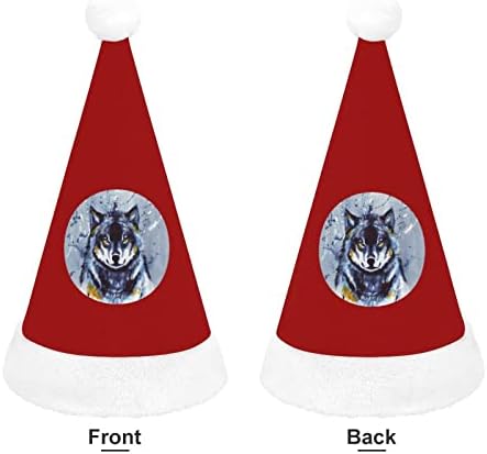 Plišani Božićni šešir s uzorkom vuka nestašni i slatki Šeširi Djeda Božićnjaka s plišanim obodom i udobnom podstavom Božićni ukras