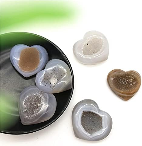 Heeqing AE216 1PC Natural Agate Geode Quartz Kristalno isklesani srčani lijekovi zacjeljivanje kristala Geode Heart Prirodno kamenje