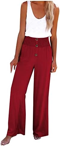 HDZWW WOMEN GUMPAK HARNICI VISOKI struk duge hlače Čvrsti hlači za žene široke noge ljetne hlače trendovske hlače