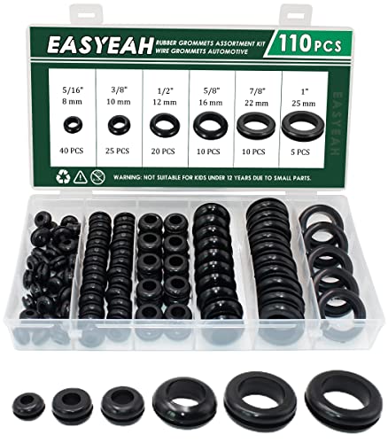 Easyeah 110 PCS gumeni komplet za asortiman Grommet za ožičenje 1 7/8 5/8 1/2 3/8 5/16 bušilica rupa ruba kabela utikač vatrozitni
