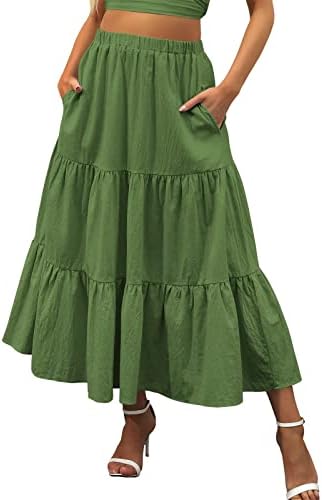 Lepršave plisirane duge maksi suknje za žene, ljetna ležerna boho Maksi suknja, jednobojna suknja A kroja visokog struka