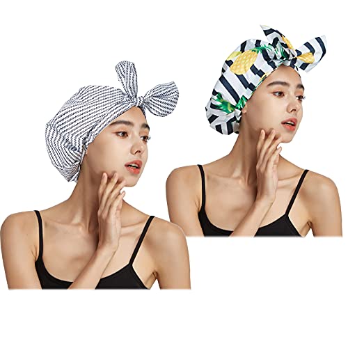 2 PCS kape za tuširanje za žene, vodootporne kape za kosu za višekratnu upotrebu elastične kape za kupanje za tuširanje duge, kratke