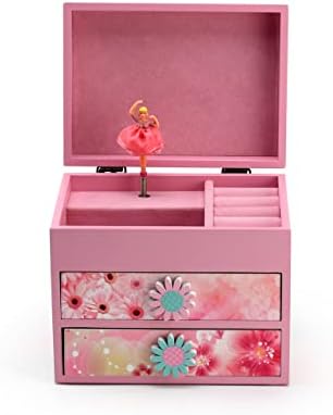 Ružičasta drvena cvjetna tema 18 Napomena Spinning Ballerina Music Box - Mnoge pjesme za odabir - Trisstesse, Frederic Chopin