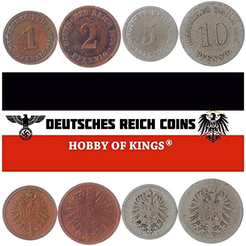 4 kovanice iz Njemačke | Njemačka kolekcija kovanica 1 2 5 10 Pfennig | Cirkulirano 1873-1889 | Carski orao