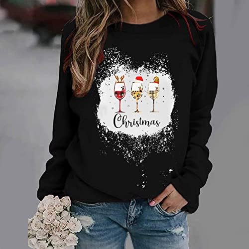 Ženska izbijeljena dukserica božićni tisak pulover posade plus veličine vrhove dame trendovske majice dugih rukava