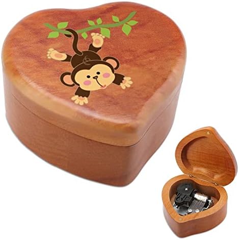 Slatka Aniamle Monkey Wood Music Box Antique ugravirana glazbena kutija za rođendan Božićni dan zahvalnosti