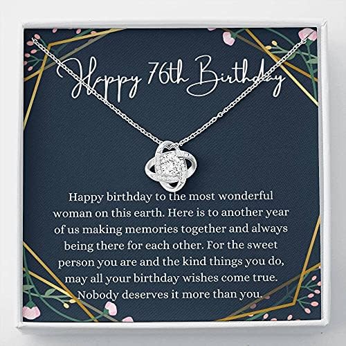 Kartica s porukama, ručno izrađena ogrlica- Personalizirani poklon ljubav čvor, sretna ogrlica za 76. rođendan s karticom poruke, poklon
