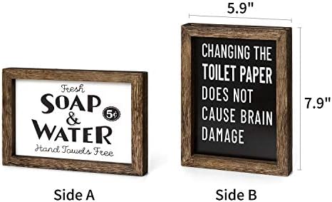 Dahey 1 paket Farmhouse kupaonica zidni dekor 2 strane Smiješan natpis na drva s rekavši: Znak toaletnog papira ， kućna umjetnost uokvirena