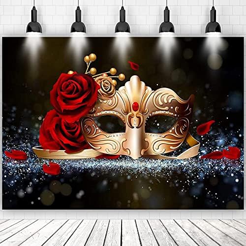 Pozadine za modnu zabavu Zlatna maska pozadina s crvenom ružom za Fiestu Mardi Gras Plesna pozadina za rođendansku fotografiju rekviziti