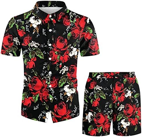 Muškarci Tropske havajske košulje postavlja 2 komadne majice mišića i kratka odijela Classic Party Hawaii Floral TrackSuits casual