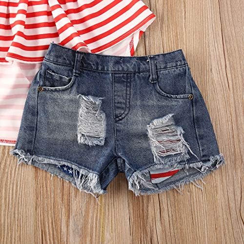 Neusporediva djevojaka za djecu 4. srpnja Outfit Little Kids Četvrti od srpnja odjeća Američka zastava Halter Top Denim kratke hlače