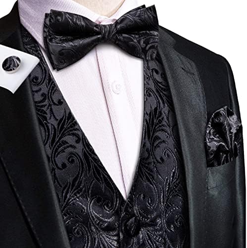 Hi-tie mens 5pcs odijelo prsluk kravata i pre/self bowtie set svileni prsluk kravata džep džep s kvadratnim manžetima darovi vjenčanje