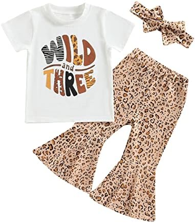 Chaukareaul malddler djevojčica rođendanska odjeća divlji 1-5 rođendan kratki rukavi košulje majice bodysuit leopard tisak zvonastih
