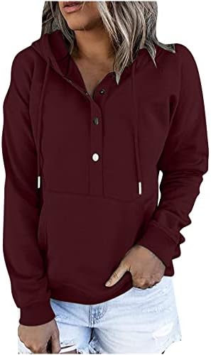 Ženske ležerne kapuljače pulover vrhovi gumb dugih rukava niz dukseve 2022 jesenje odjeće s džepom
