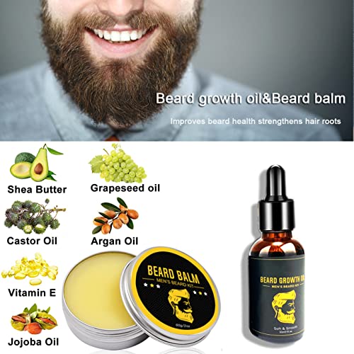 Komplet za njegu brade za muškarce s pranjem brade 2 pakiranja ulja za rast brade češalj za bradu balzam četka džepni nož torba za
