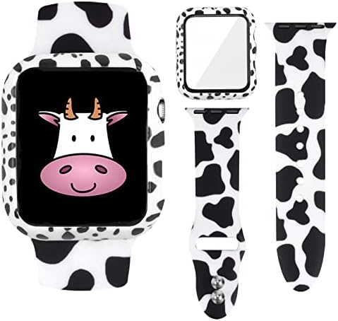 Vozehui 2-Pack kompatibilan s Apple Watch Cow Print 38 40 41 45 42 44 mm sastava s koferom za ispis krave, traku za ispis krave ＆ Tvrdi