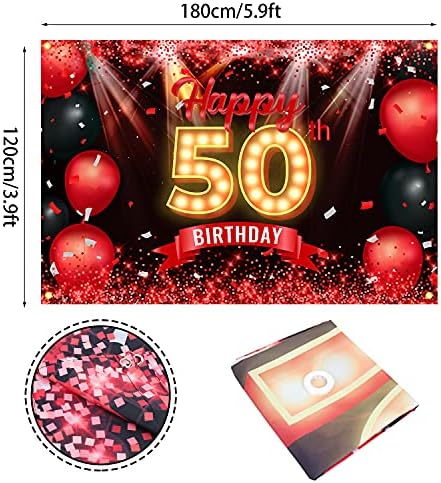 Pozadina s natpisom Sretan 50. rođendan, crvena i crna pozadina za proslavu 50. rođendana, rođendanski ukrasi za žene, muškarce, fotografije,