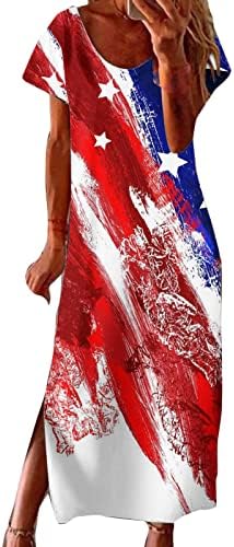 haljina za žene 4. srpnja ležerna ljetna boemska Maksi haljina s američkom zastavom kratkih rukava Okrugli vrat domoljubni dugi sundress
