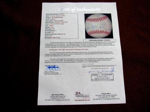Jim Catfish Hunter Hof 1987. Yankees A -ov bacač potpisan Auto Oal Baseball JSA LTR - Autografirani bejzbol