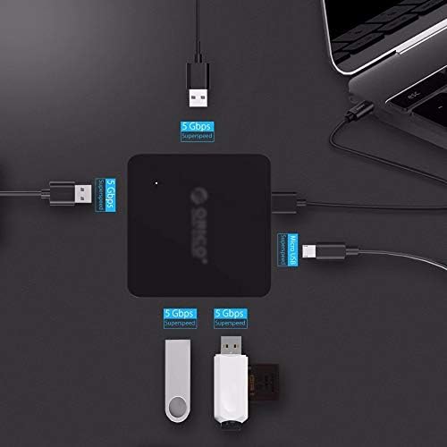 HGVVNM Super Speed 4-port USB hub 3,0 Prijenosni OTG-USB hub-razdjelnik s priključkom za napajanje Micro B za laptop Macbook Tablet