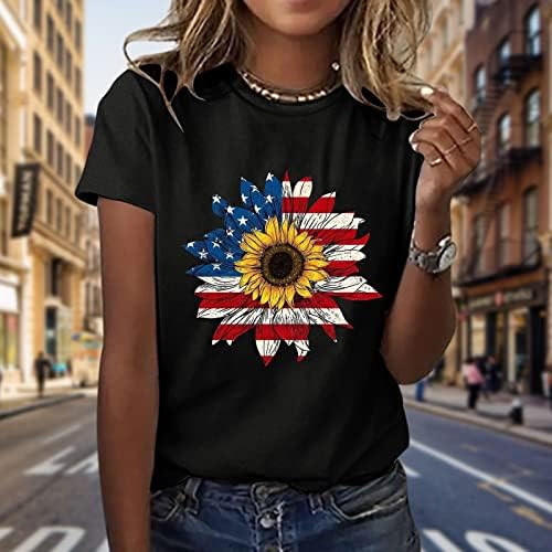 SAD 4. srpnja Womens Summer Tops 2023 3/4 Dan neovisnosti rukava bluza O vrat casual ljetna majica za žene Ljeto ljeto