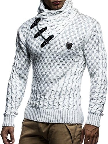 Leif Nelson muški pleteni pulover | Košulja s dugim rukavima | Osnovna dukserica s ovratnikom od šala i lažnim kožom
