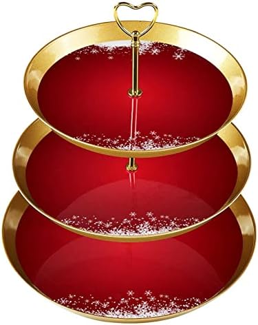 Lyetny 3 slojeva desert kolača Zlatni kolač kolača za čajnu zabavu, vjenčanje i rođendan, božićna crvena pozadina s snježnom