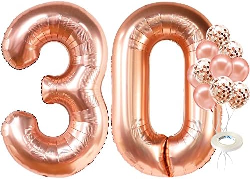 Divovsko ružino zlato 30. rođendan baloni - 40 inčni, ukrasi za 30. rođendan za nju | Ruža zlato 30 balona konfete | 30. rođendan ukrasi